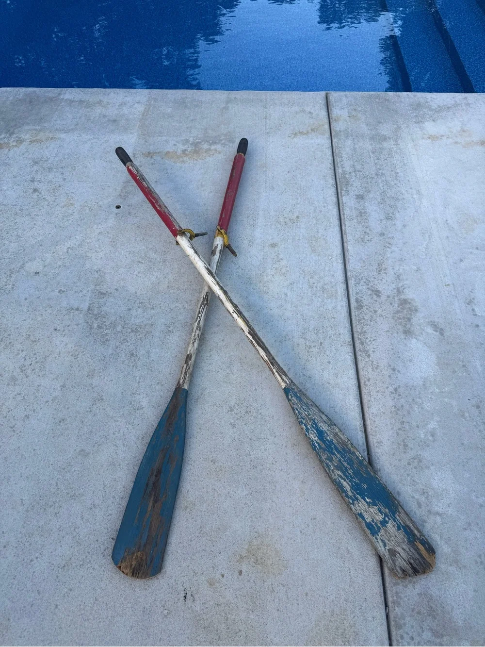 Vintage Wooden Boat Oars Original Paint And Metal Oar Locks Rare Find